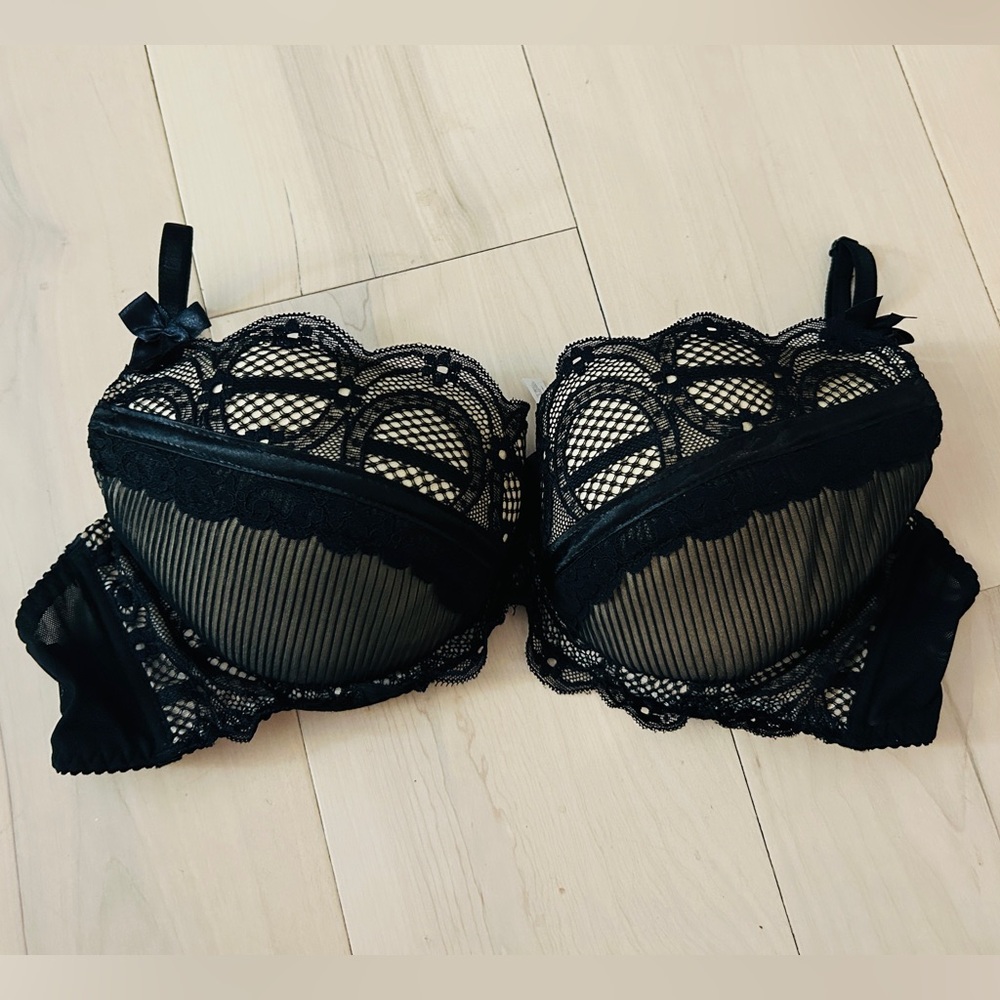 Axami Black/Nude Push Up Bra With Bow Straps 75E/34DD